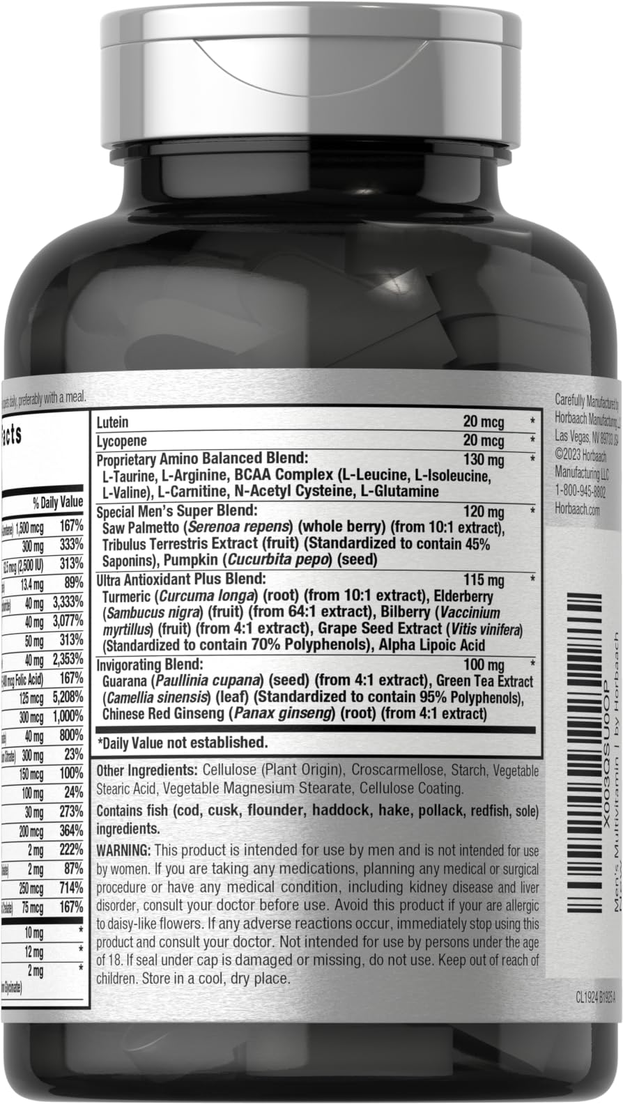 Horbäach Multivitamin for Men | 60 Caplets | Non-GMO & Gluten Free Vitamins & Minerals Daily Supplement