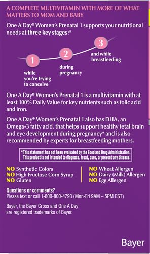 One A Day Women's Prenatal 1 Multivitamin Including Vitamin A, Vitamin C, Vitamin D, B6, B12, Iron, Omega-3 DHA & more, Tablet,Softgels, 60 Count - Supplement for Before, During, & Post Pregnancy