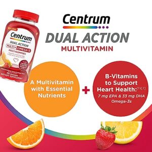 Centrum MultiGummies Multi+ Omega 3 Dual Action, Adult Multivitamin, Multivitamin/Multimineral/Omega 3 Supplement, Strawberry/Lemon/Orange Flavors - 110 Count