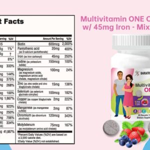 BariatricPal Multivitamin ONE 1 per Day! Bariatric Multivitamin Chewable with 45mg Iron - Mixed Berry (30 Count)