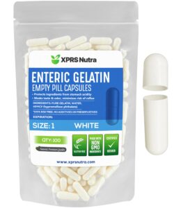 xprs nutra size 1 empty capsules - 100 count white enteric coated empty gelatin capsules - delayed release pill capsules - diy capsule filling - pure bovine empty enteric capsules gel caps