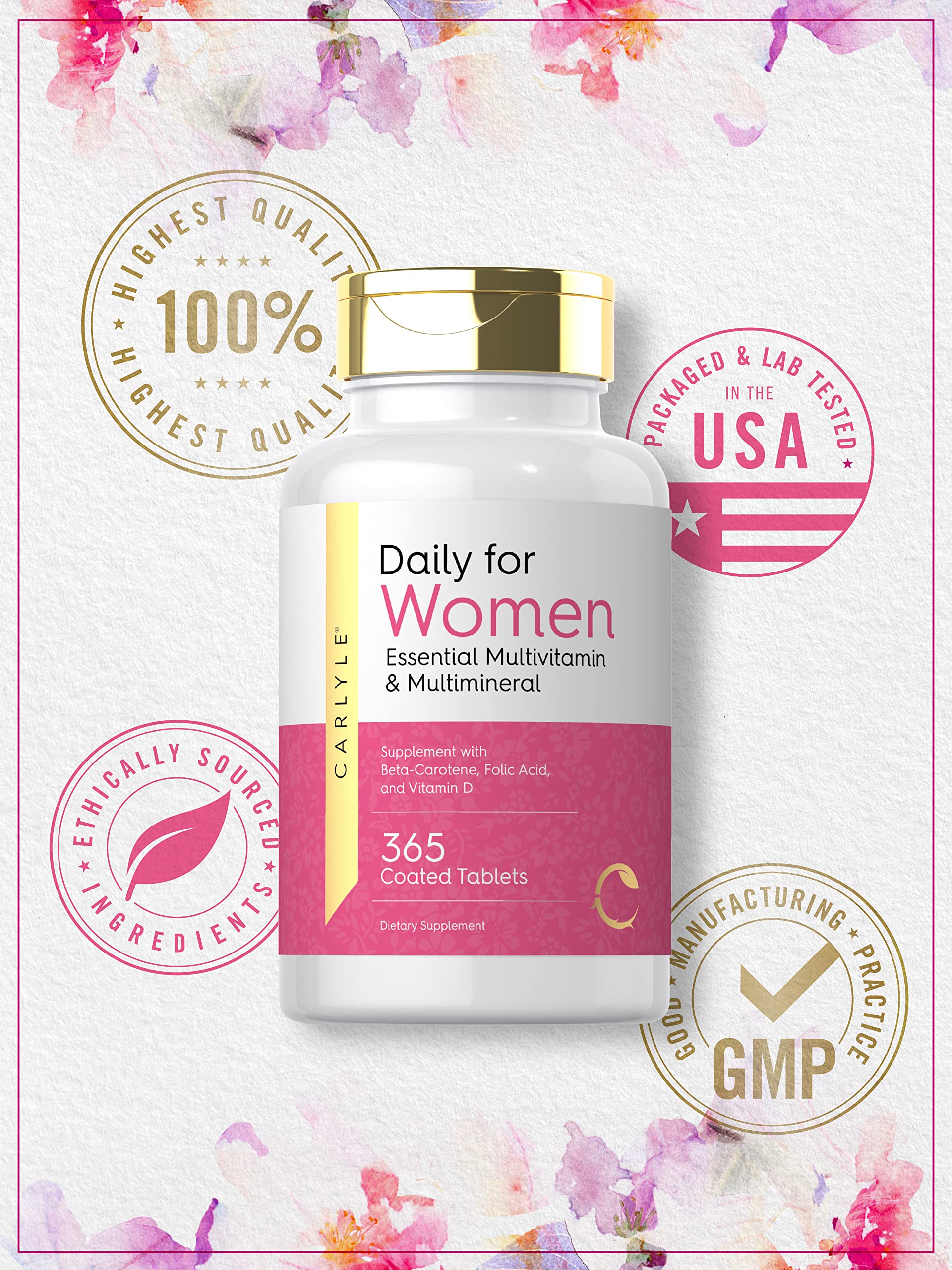 Carlyle Women's Multivitamin | 365 Tablets | Vitamin and Mineral Supplement | Non-GMO, Gluten Free