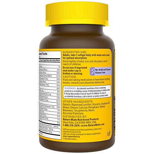 Nature Made Postnatal Multivitamin + DHA 200 mg, 60 Softgels, to Support Nursing Moms & Babies During Breastfeeding, Postnatal Vitamins & Nutrients Include Iron, Vitamin D3, Calcium, Iodine