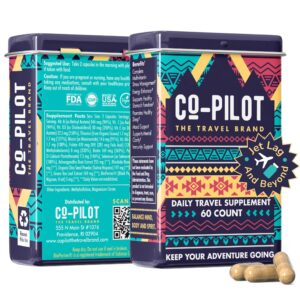 Co-Pilot All-in-1 Travel Supplement: Jet Lag Prevention + Ashwagandha, Rhodiola, D3+ for Immune Support, Energy, Digestive Health | Airplane Travel Essentials Multivitamin - Vegan | 60 Count