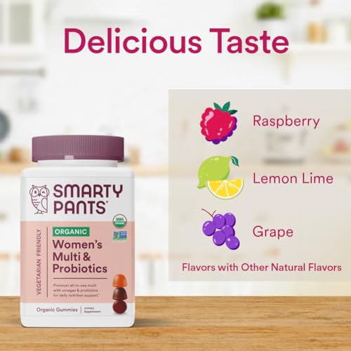 SmartyPants Organic Women's Multivitamin Gummies: Biotin, Probiotics, Methylfolate, Omega 3 (ALA), Vitamin D3, C, Vitamin B12, B6, Vitamin A, K & Zinc, Gluten Free, 120 Count (30 Day Supply)