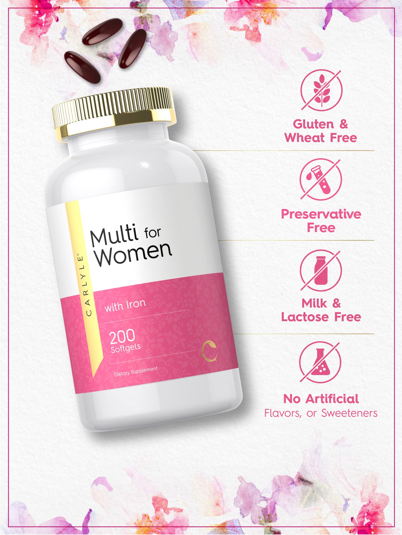 Carlyle Multivitamin for Women with Iron | 200 Softgel Capsules | Nutritional Support Supplement | Non-GMO, Gluten Free