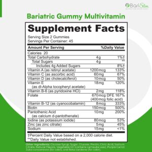 BariSlim Bariatric Chewable Multivitamin Gummies - Specially Formulated Gummy Vitamin for Patients After Weight Loss Surgery - Easy to Digest & Great Tasting Fruit Flavors | 90 Fruit Chews