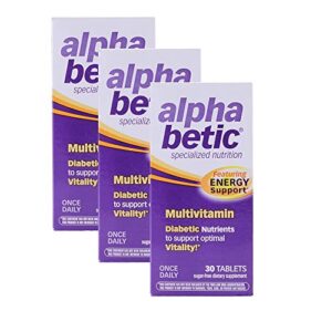 Alpha Betic Once Daily Multivitamin for Diabetics, Gluten Free, Sugar Free, Extended Energy Dietary Supplement, 30 Tablets (3 Pack)3