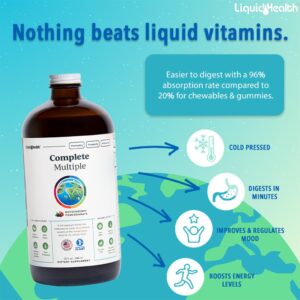 LIQUIDHEALTH 32 Oz Liquid Multivitamin for Adult Men & Women - Complete Multiple, Natural Immune Support, Non-GMO, Vegan, Gluten Free, Sugar Free, Prebiotic Fiber Vitamins Supplement (2-Pack)