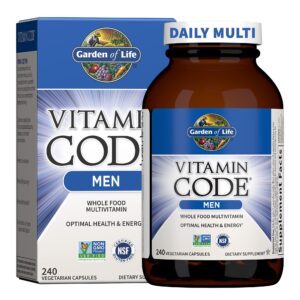 garden of life vitamin code whole food multivitamin for men - 240 capsules, vitamins for men, fruit veggie blend and probiotics for energy, heart, prostate health, vegetarian men's multivitamins