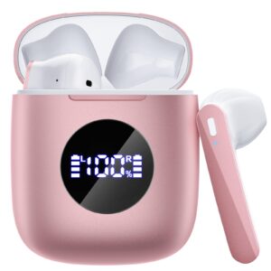 bluetooth headphones v5.3 wireless earbuds ear buds with 50hrs battery life deep bass earphones with wireless charging case & led power display waterproof microphone headset for tv tablet phone pink