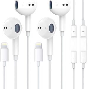 UYHKVXF 2 Packs-Apple Earbuds for iPhone Headphones Wired Lightning Earphones Built-in Microphone & Volume Control Headsets Compatible with iPhone 14/13/12/11/XR/XS/X/8/7/SE/Pro/Pro Max (White)