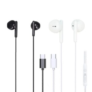 2 pack usb c headphones, usb c earbuds in-ear wired headphones with microphone & remote noise cancelling wired type c earphones compatible with iphone 15 ipad pro samsung galaxy s21 ultra s20 s22