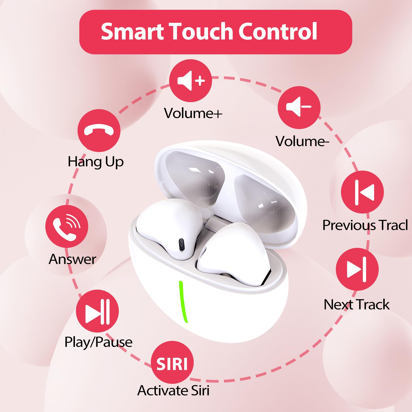 MoreJoy M2 mini Wireless Half in-ear Earbud Bluetooth 5.3 Headphones ENC HD Mic Earphones Hi-Fi Stereo Sound Earbud 35H Playtime IP7 Waterproof Ear Buds (White)