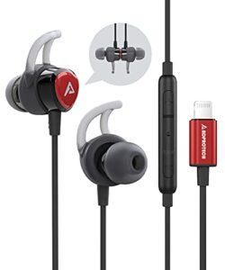 adprotech lightning headphones earphones magnetic earbuds in-ear mfi certified with microphone controller for sports workout compatible with iphone 14/13/12/11/pro max/xr/xs max/x black&red