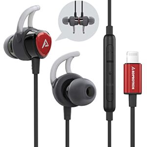 ADPROTECH Lightning Headphones Earphones Magnetic Earbuds in-Ear MFi Certified with Microphone Controller for Sports Workout Compatible with iPhone 14/13/12/11/Pro Max/Xr/Xs Max/X Black&Red