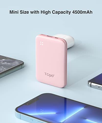 TG90 4500mah Small Portable Power Bank Built-in Cable, Ultra Slim Portable Cell Phone Battery Pack Charger Compatible with iPhone 14/14 Pro/13/13 Pro Max/12/12 Pro Max/11/11 Pro Max/X/XS/SE/8 and More