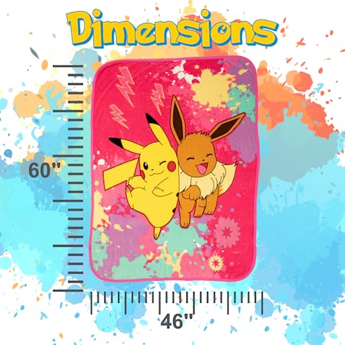 Franco Pokemon Anime Pikachu and Eevee Kids Bedding Super Soft Micro Raschel Throw, 46 in x 60 in, (Official Licensed Product)