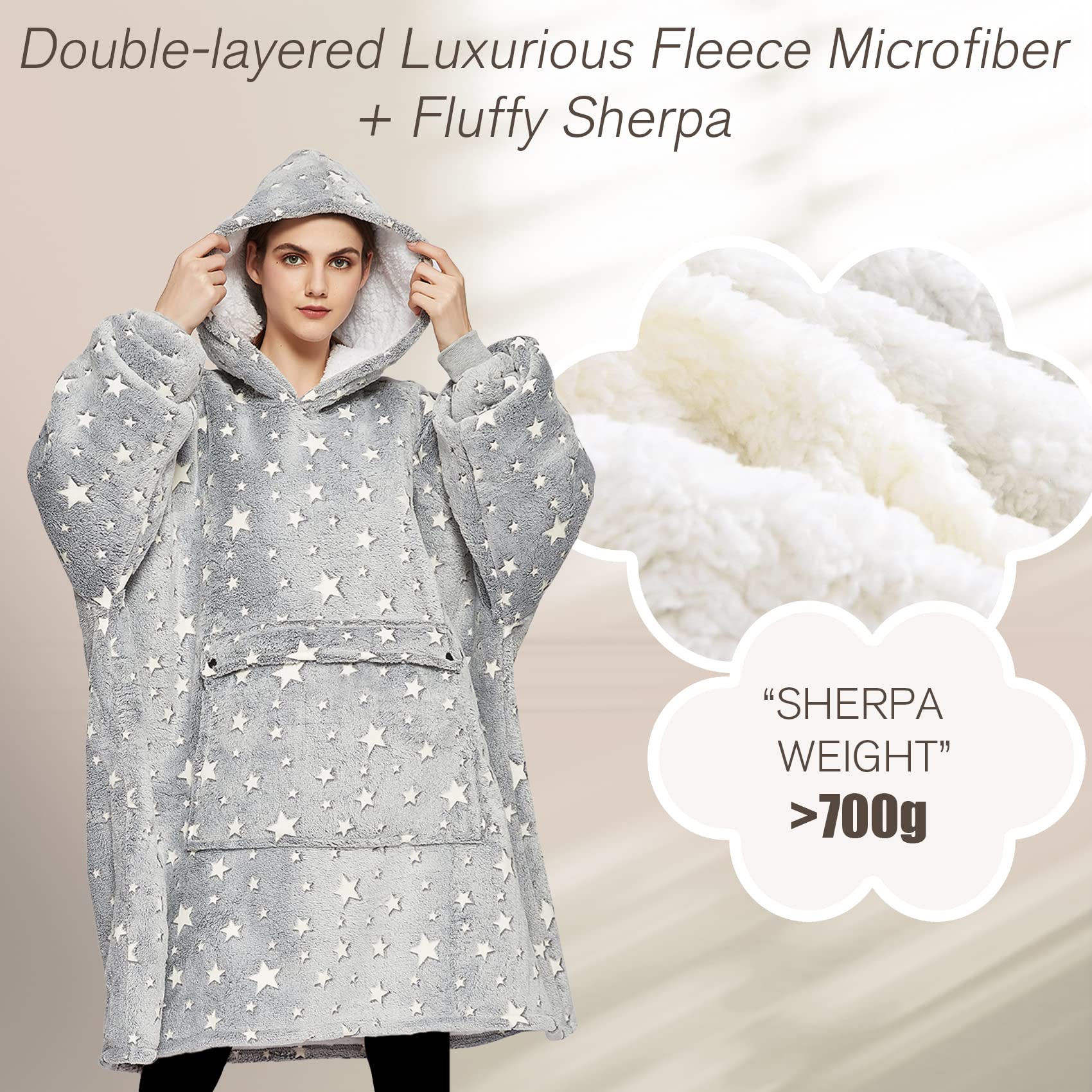 Lzzidou Oversized Blanket Hoodie for Women, Two Layers Cozy Flannel Sherpa Wearable Blanket Sweatshirt Adult