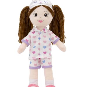 Plushible Soft Baby Doll - 18 Inch Rag Dolls for Girls, Infants & Babies - My First Plush for 1 Year Old - Brown Yarn Hair - Girl Toys - Allie