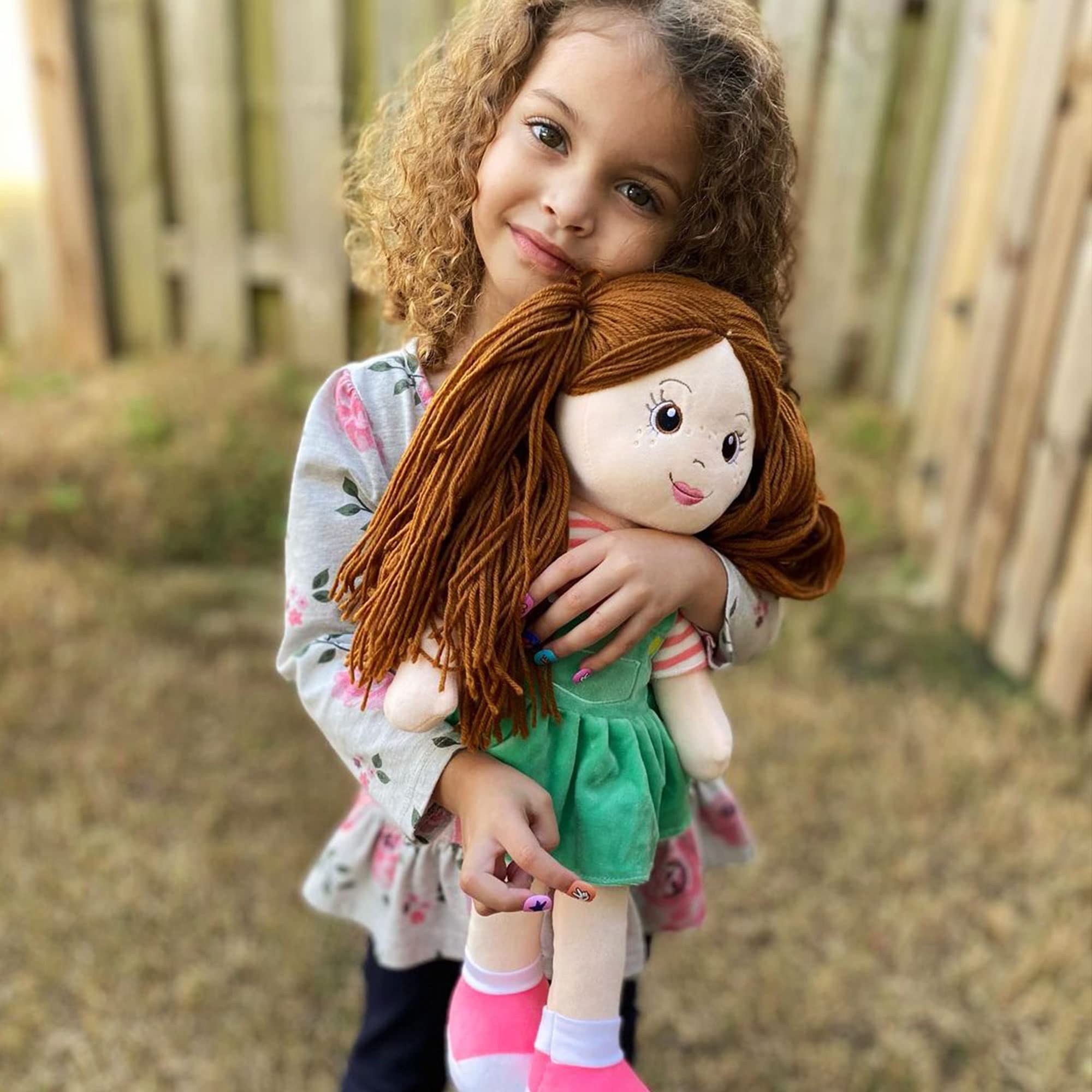 Plushible Soft Baby Doll - 18 Inch Rag Dolls for Girls, Infants & Babies - My First Plush for 1 Year Old - Brown Yarn Hair - Girl Toys - Allie