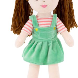 Plushible Soft Baby Doll - 18 Inch Rag Dolls for Girls, Infants & Babies - My First Plush for 1 Year Old - Brown Yarn Hair - Girl Toys - Allie