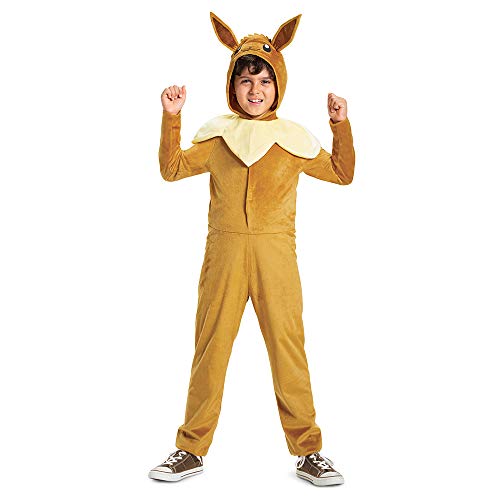 Eevee Pokemon Kids Costume, Official Pokemon Hooded Jumpsuit with Ears, Classic Size Large (10-12)