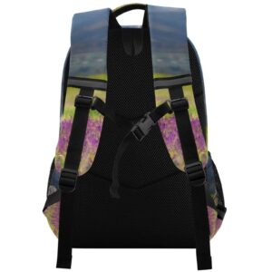 Horse Kids Backpack Bookbag Lavender Flower Elementary School Bag for Boys Girls Travel Rucksack