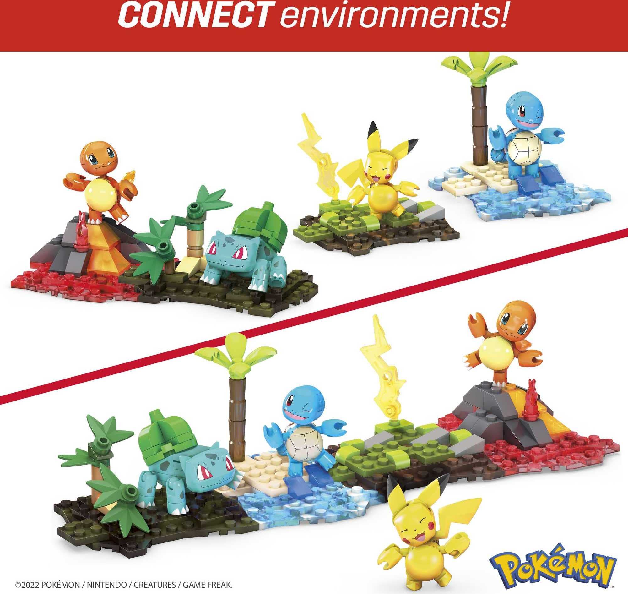 MEGA Pokémon Building Toys Set Kanto Region Team with 130 Pieces, 4 Poseable and Articulated Characters, 2 Inches Tall, for Kids