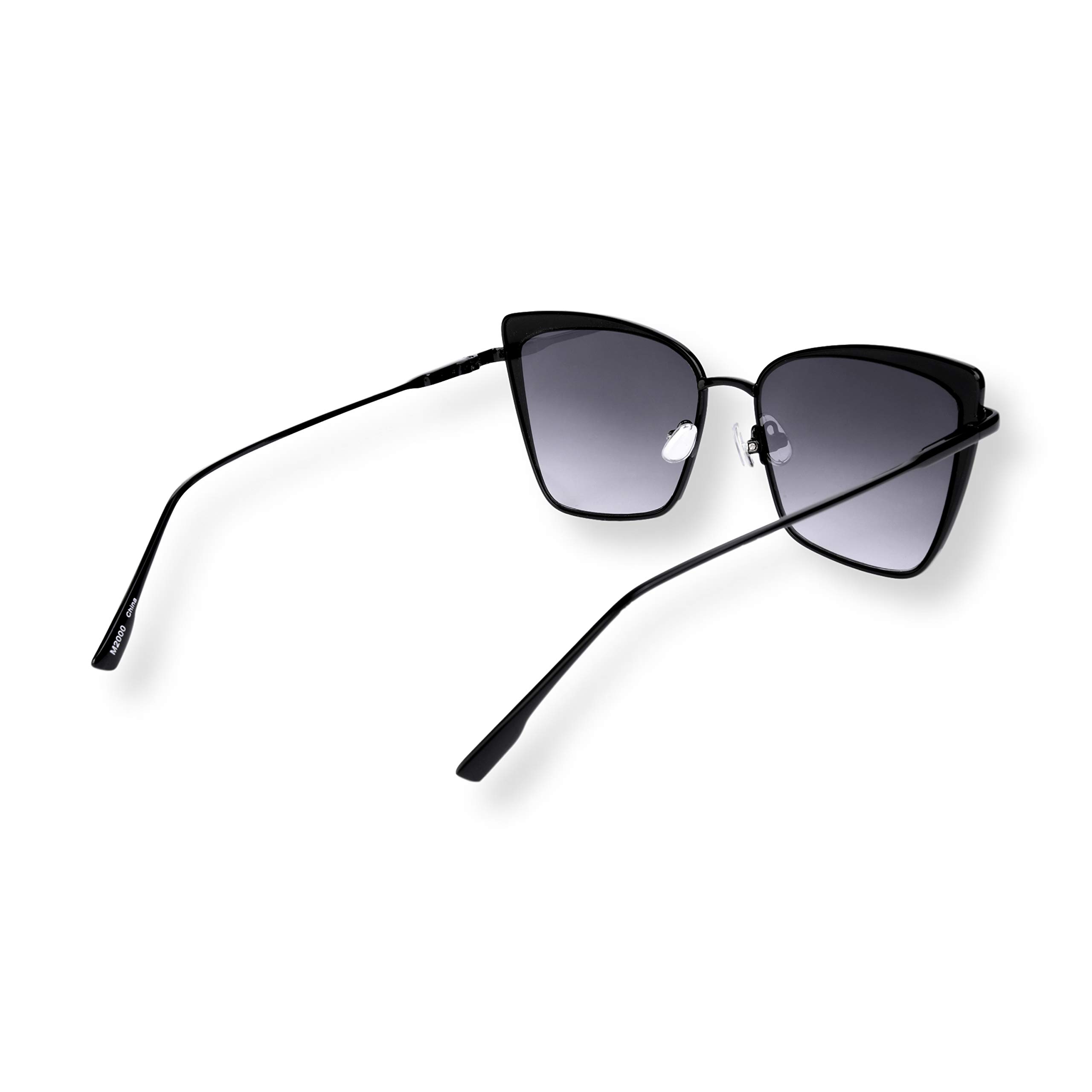 EVEE Cat Eye Sunglasses For Women with Reflective Lenses and Metal Frame - Black Cat Eye Sunglasses - (Meow)