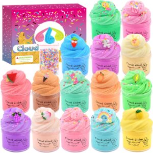 scented cloud slime kit 15 pack, with cute slime charms, slime party favor putty toy for girls and boys, super soft and non-sticky