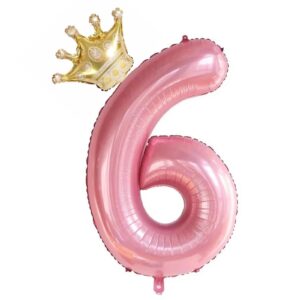 40inch pink crown number 6 balloons set, 6th birthday balloons for girls, childrens 6th birthday party decorations. (6)