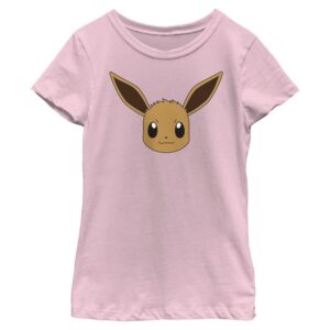 pokemon eevee face girls short sleeve tee shirt light pink