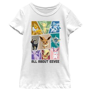 Fifth Sun Pokemon Eeveelution Girls Short Sleeve Tee Shirt, White, Small