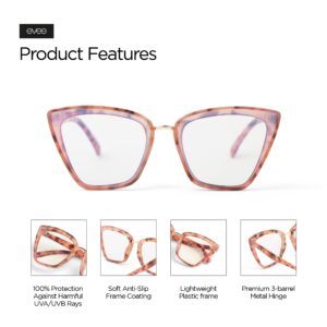 EVEE Fashion Cateye Computer Glasses For Women with Blue Light Blocking - (Vienna) (Pink Tortoise)