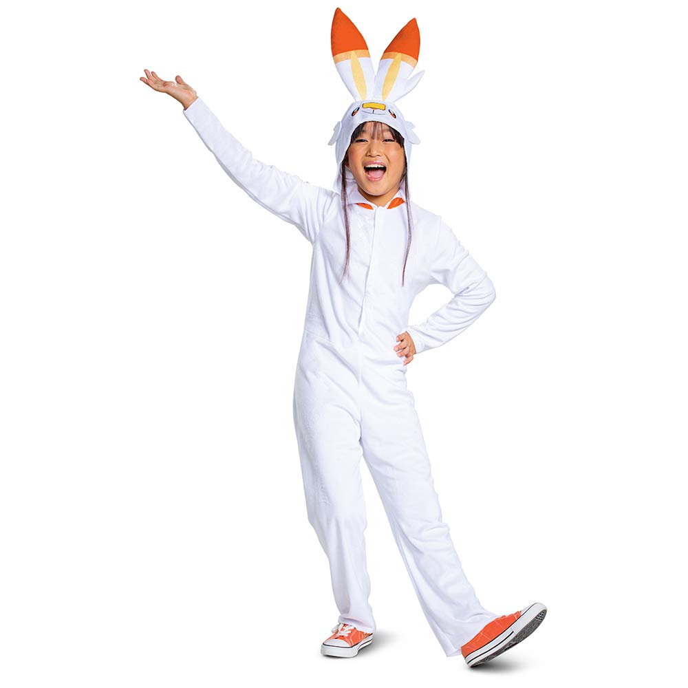 Scorbunny Pokemon Kids Costume, Official Pokemon Hooded Jumpsuit with Ears, Classic Size Medium (7-8) Multicolored