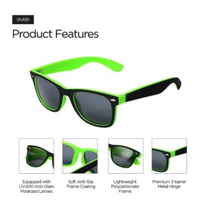 EVEE Unisex Iconic RUBBERIZED GREEN/BLACK UNISEX SQUARE POLARIZED SUNGLASSES LIMITED EDITION CASE + MICROFIBER CLEANING CLOTH (E-ICPPGRGY) (Green,Grey)