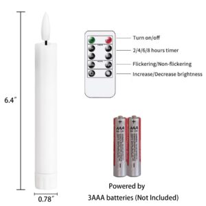 Yeelida Battery Operated Flameless Taper Candles with Two Remote Timer,6.4” LED 3D-Wick Window Candles,Flickering Long-Lasting Warm Light Electric Pack of 6 Flameless Candlesticks(0.78” Dia,White)