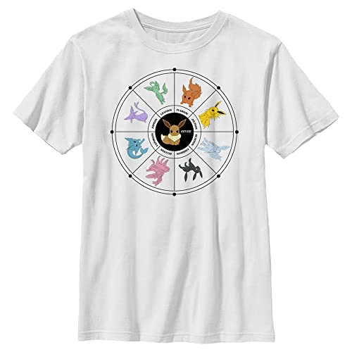 Pokemon Boys EEVEE EVOLUTION TAROT CARD Short Sleeve Tee Shirt, White, Youth Medium