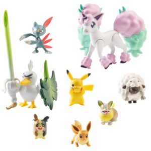 Pokémon Figure Battle Ready! 8-Pack Toy - Sword and Shield - includes 4.5" Ponyta & 2" Pikachu, Eevee, Wooloo, Sneasel, Yamper, Sirfetch'd & Morpeko - Gift for Kids, Boys & Girls - Ages 4+