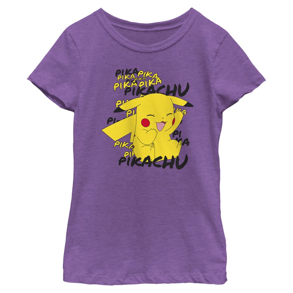 Pokemon Pikachu Cracks A Joke Girls Short Sleeve Tee Shirt Purple Berry