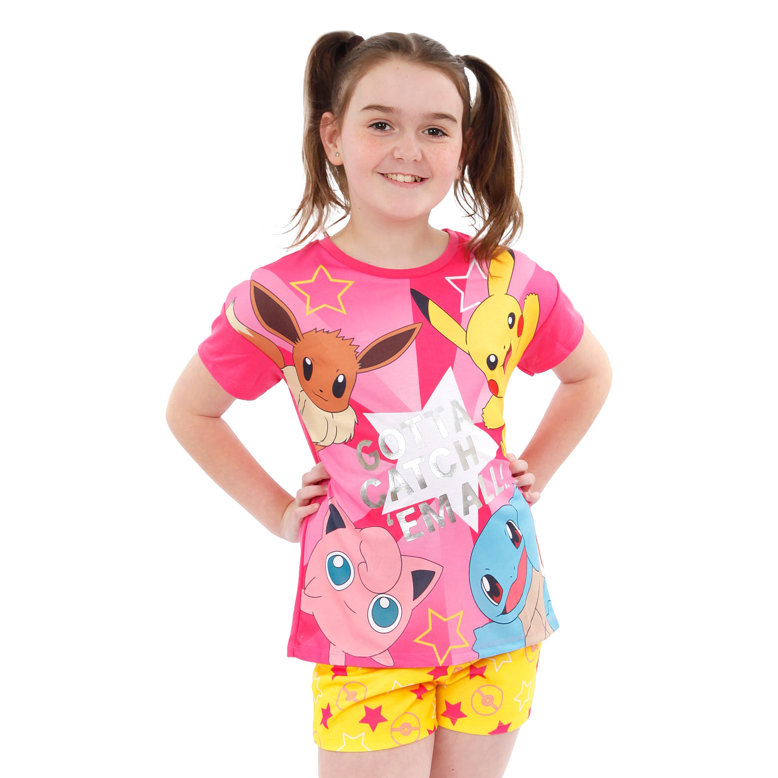 Pokemon Pajamas | Pikachu Pajamas For Girls | Eevee Girls Pajamas | Girls Pajama Set | Short Sleeve Girls' Sleepwear | 7 Multicolored