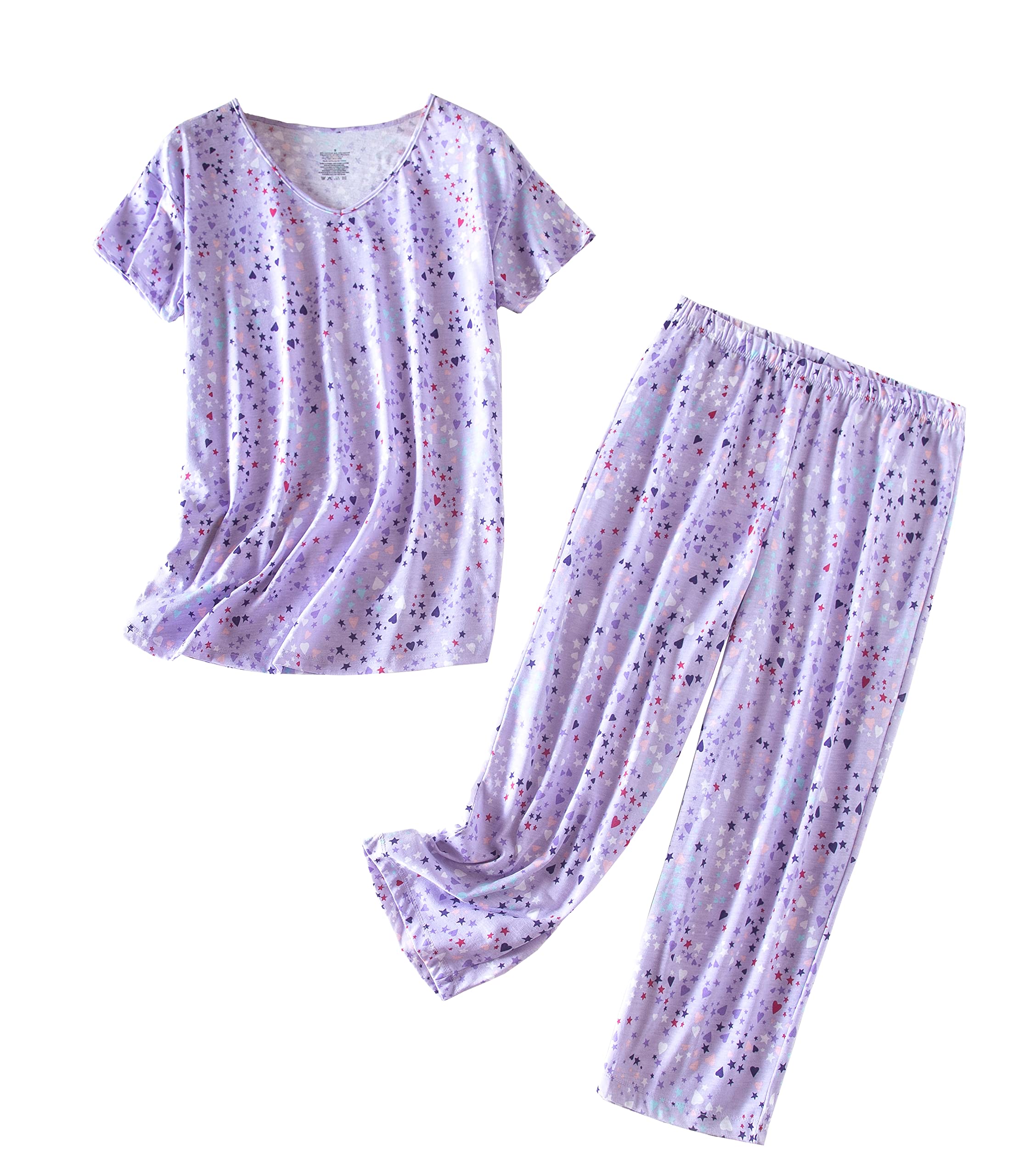 PNAEONG Women’s Pajama Set - Sleepwear Tops with Capri Pants Casual and Fun Prints Pajama Sets SY215-Purple-L