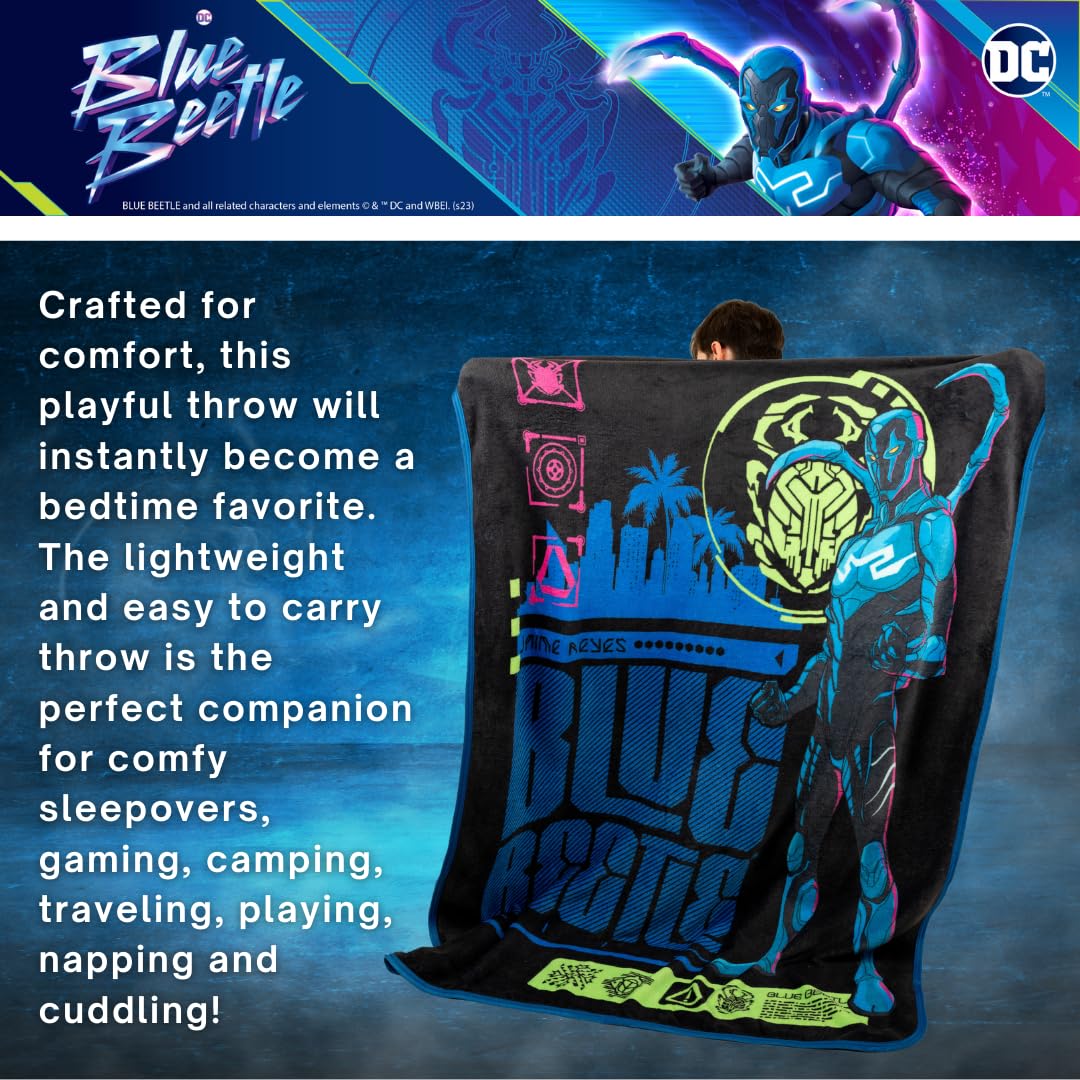 Franco WB Blue Beetle Movie Kids Bedding Super Soft Micro Raschel Throw, 46 in x 60 in, (Official Licensed Product)