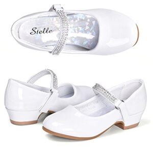 Stelle Girls Dress Shoes Toddler White Flower Girl Low Heels Mary Jane Flat for School Uniform Wedding(Little/Big kid)(7MT, T02-White)