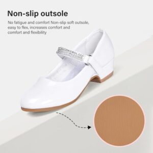 Stelle Girls Dress Shoes Toddler White Flower Girl Low Heels Mary Jane Flat for School Uniform Wedding(Little/Big kid)(7MT, T02-White)