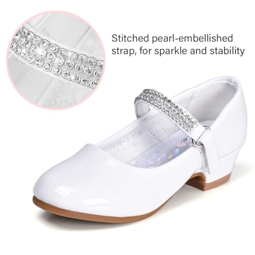 Stelle Girls Dress Shoes Toddler White Flower Girl Low Heels Mary Jane Flat for School Uniform Wedding(Little/Big kid)(7MT, T02-White)