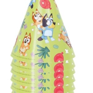 Unique Bluey Birthday Party Supplies Bundle includes 24 Party Hats and 1 Dinosaur Sticker Sheet