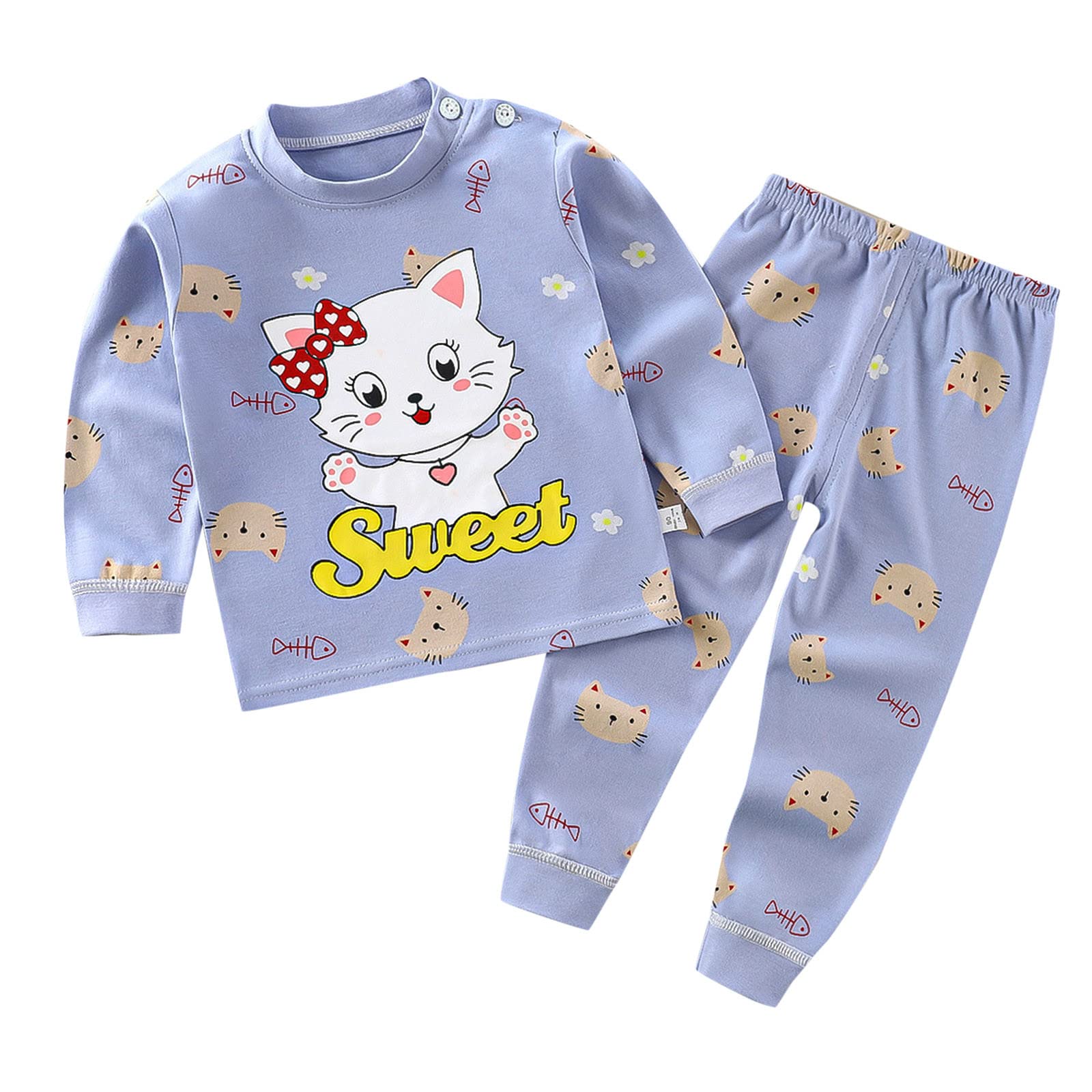 Baby Clothes Unisex Girls Boys Soft Pajamas Casual Outfits & Set Toddler Cartoon Prints Long Sleeve Kid Sleepwear