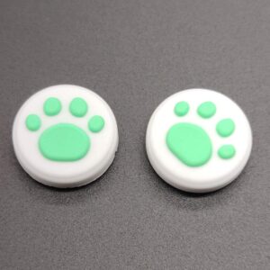 2 x Silicone Analog Controller Thumb Stick Joystick Grips Cap for Switch NS & Switch Lite Controller Joy-Con ThumbStick Cute Cat Paw Claw (White-Green)